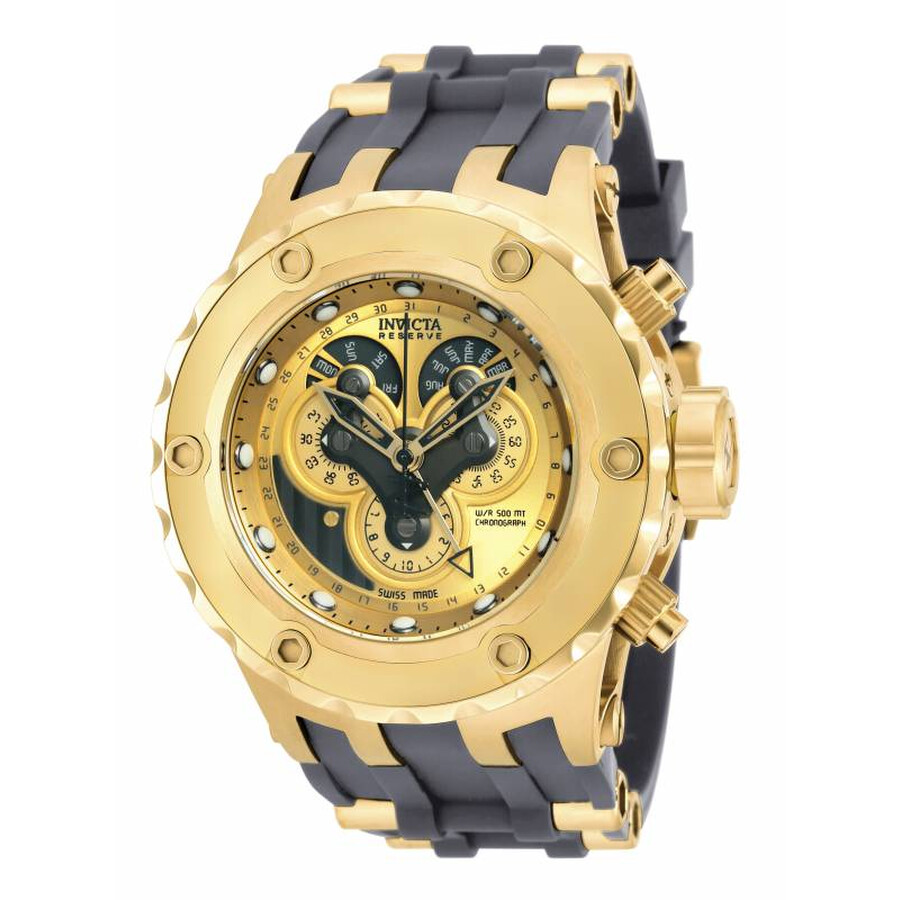 Invicta Excursion Reserve Chronograph Gold Dial Grey Polyurethane Gold ...