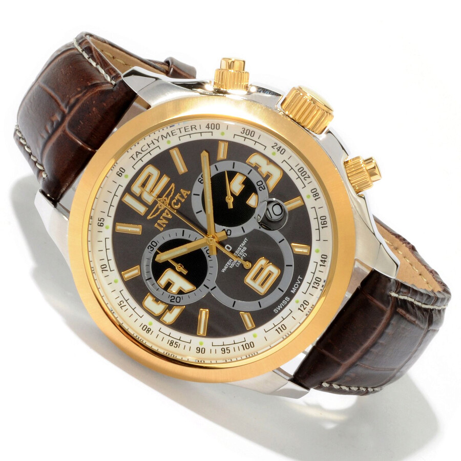 Invicta II Brown Leather Strap Chronograph Men's Watch 0147