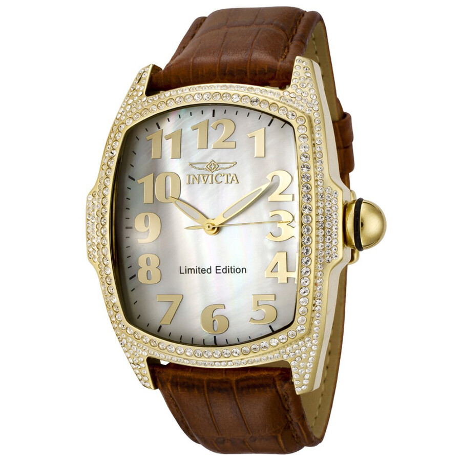 Invicta Lupah Collection Mother Of Pearl Dial Brown Alligator Leather