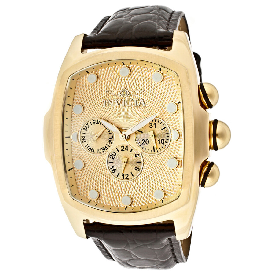 Invicta Lupah Gold Dial Interchangeable Leather Strap Quartz Men's