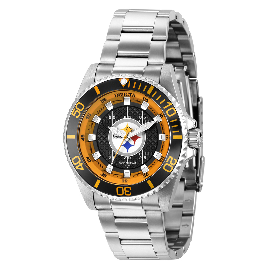 Invicta NFL Pittsburgh Steelers Quartz Ladies Watch 36950, Quartz Movement, Stainless Steel Strap, 38 mm Case in Black / Yellow