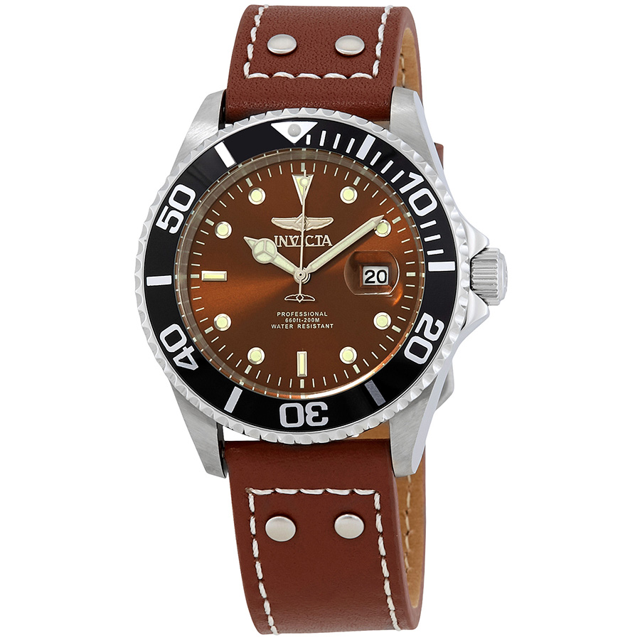Invicta Pro Diver Brown Dial Brown Leather Men display picture 3