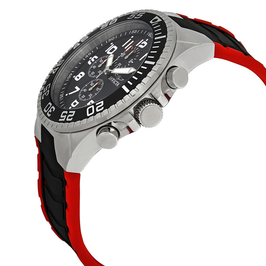 Invicta Pro Diver Chronograph Black Dial Black and Red Polyurethane Men