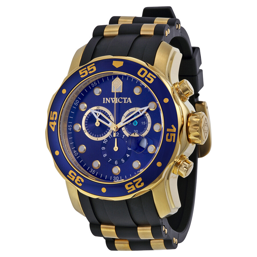 Shop Invicta Pro Diver Chronograph Blue Dial Black Polyurethane Men's Watch 17882 In Black / Blue / Gold / Gold Tone / Skeleton