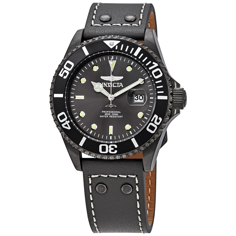 Leather Invicta Pro Diver Invicta Pro Diver Gunmetal Dial Grey
