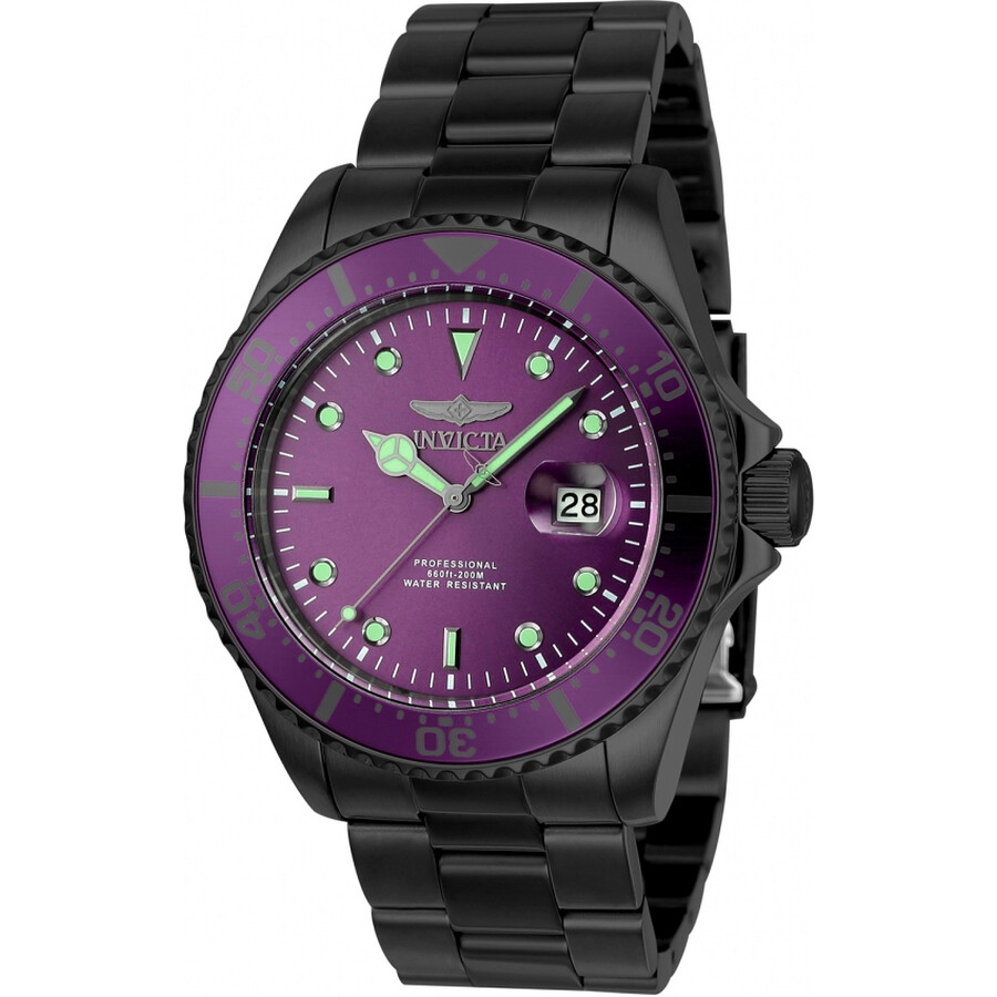 Invicta Pro Diver Purple Dial Black Ion-plated Men's Watch 23391