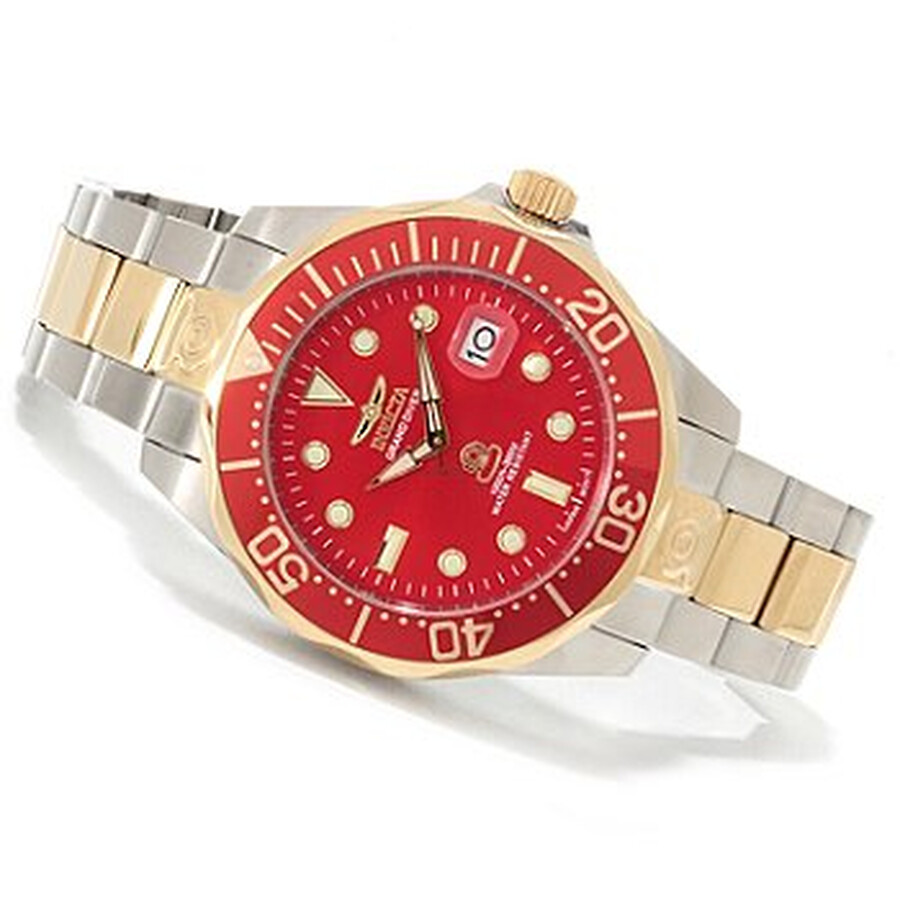 Invicta Pro Diver Red Dial Stainless Steel Men's Watch 13927 In Gold / Red / Rose / Skeleton