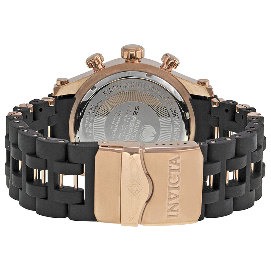 Invicta Sea Spider Chronograph Goldtone Dial Black Polyurethane Band