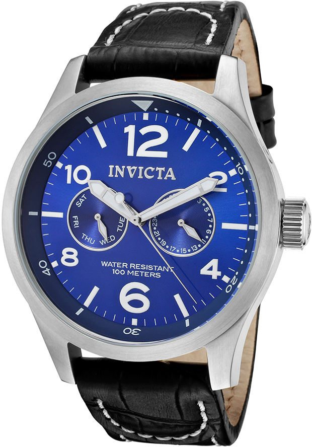 Invicta Specialty Military Multi-Function Blue Dial Black Leather Men's Watch 10490