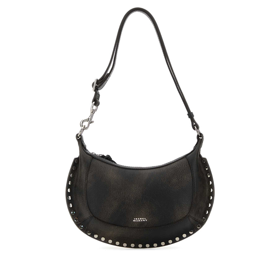 Isabel Marant Black Leather Oskan Moon Shoulder Bag In Brown