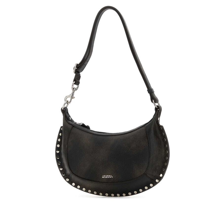 Isabel Marant Black Leather Oskan Moon Shoulder Bag In Brown