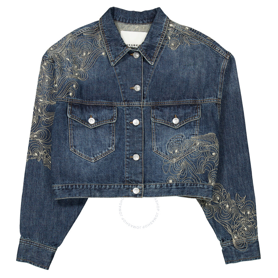 Isabel Marant Denim Blue Floral Embroidery Jacket In Blue