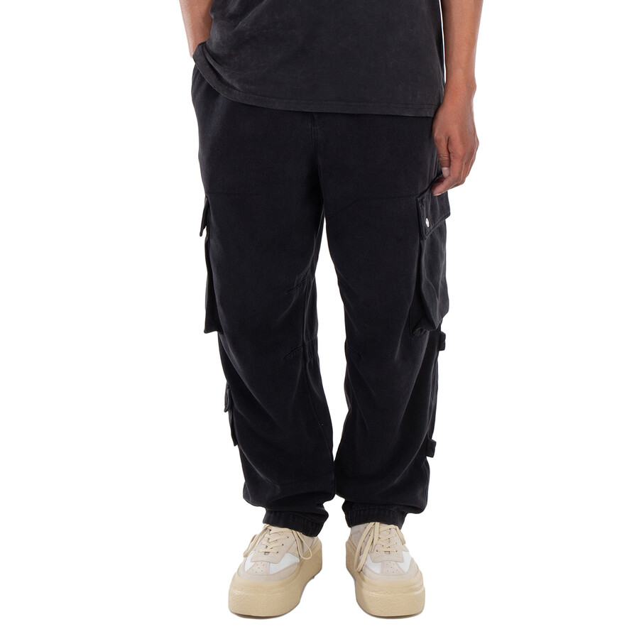 Men's Black Logo-Patch Cargo Jeans