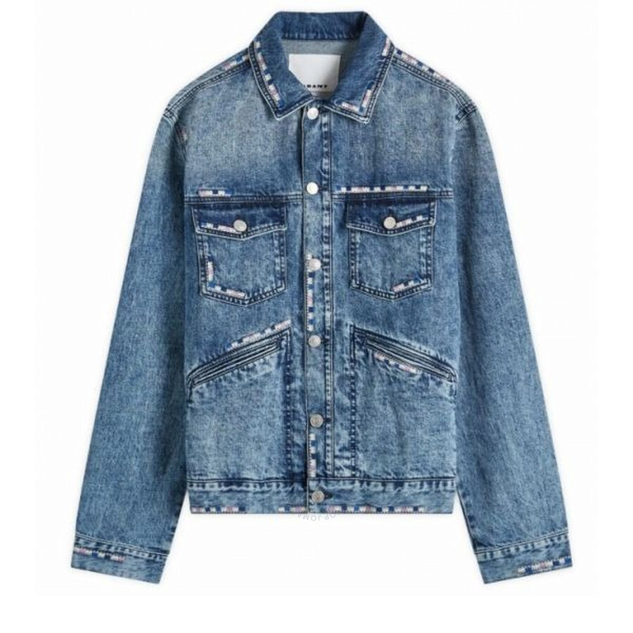Isabel Marant Blue Jango Logo-embroidered Denim Jacket In Black