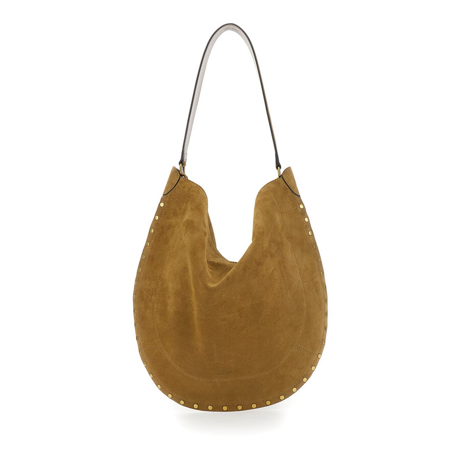 Isabel Marant Oskan Hobo Beige Shoulder Bag With Studs Trim In Suede In Brown