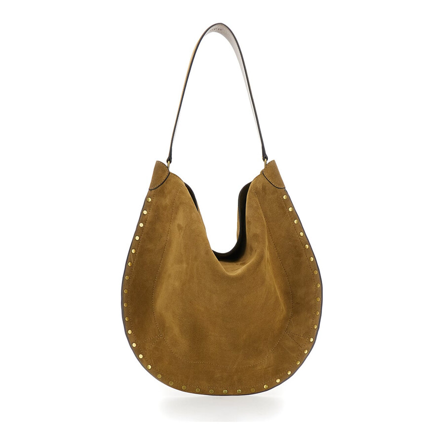 Isabel Marant Oskan Hobo Beige Shoulder Bag With Studs Trim In Suede In Brown