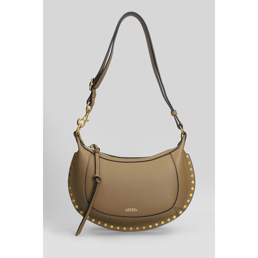 Isabel Marant Oskan Moon Shoulder Bag In Khaki Leather In Sand