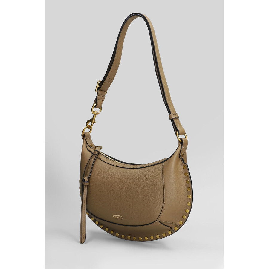 Isabel Marant Oskan Moon Shoulder Bag In Khaki Leather In Sand