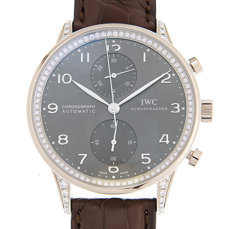 IWC Portuguese 18kt White Gold Chronograph Automatic Diamond Grey Dial Men's Watch IW371474