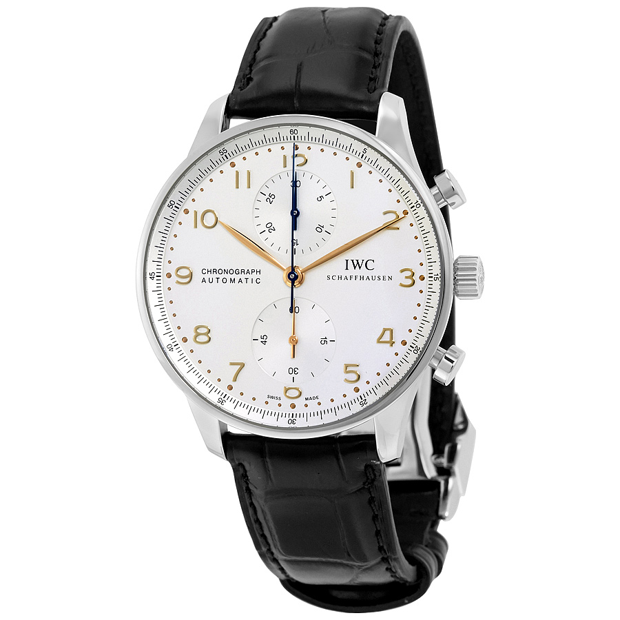 IWC Portuguese Chronograph Silver Dial Black Leather Men's Watch 3714-45