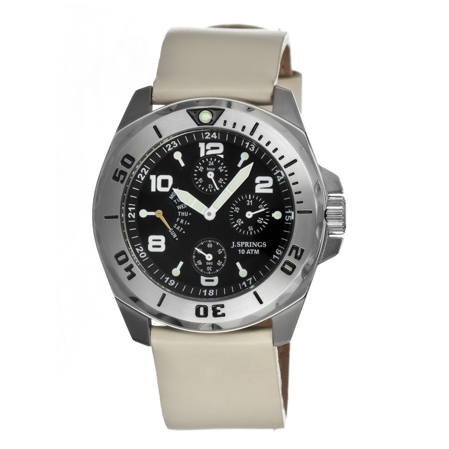 J Springs Retrograde Black Dial White Leather Men's Watch BLK004