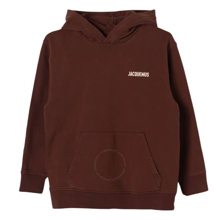 Jacquemus Kids Logo Embroidered Cotton Hoodie In Brown
