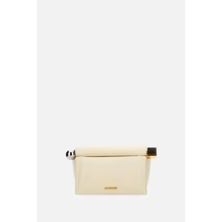 Jacquemus Structured Round Clutch With Gold Logo And Unique Detail In Neutral