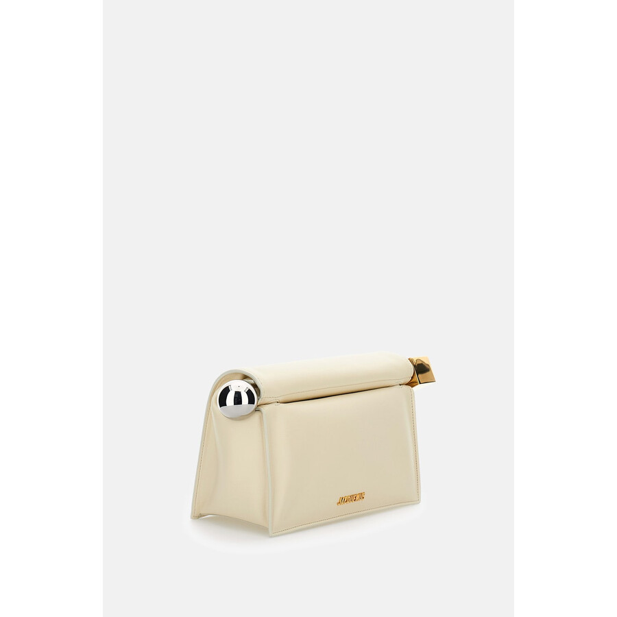 Jacquemus Structured Round Clutch With Gold Logo And Unique Detail In Neutral