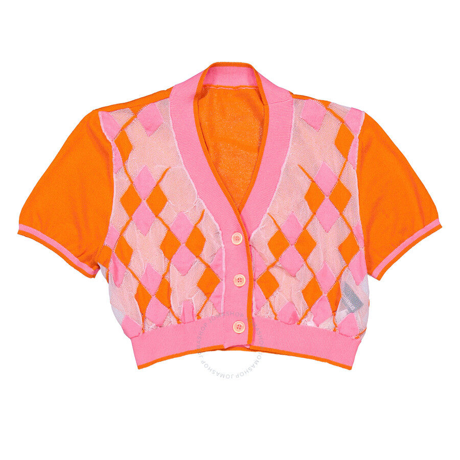 Jacquemus Ladies Multi-orange Argyle-check-pattern Cropped Top In Orange