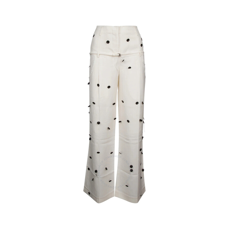 Jacquemus Wide-waist Printed Trousers With Button And Pocket Accents In White/black