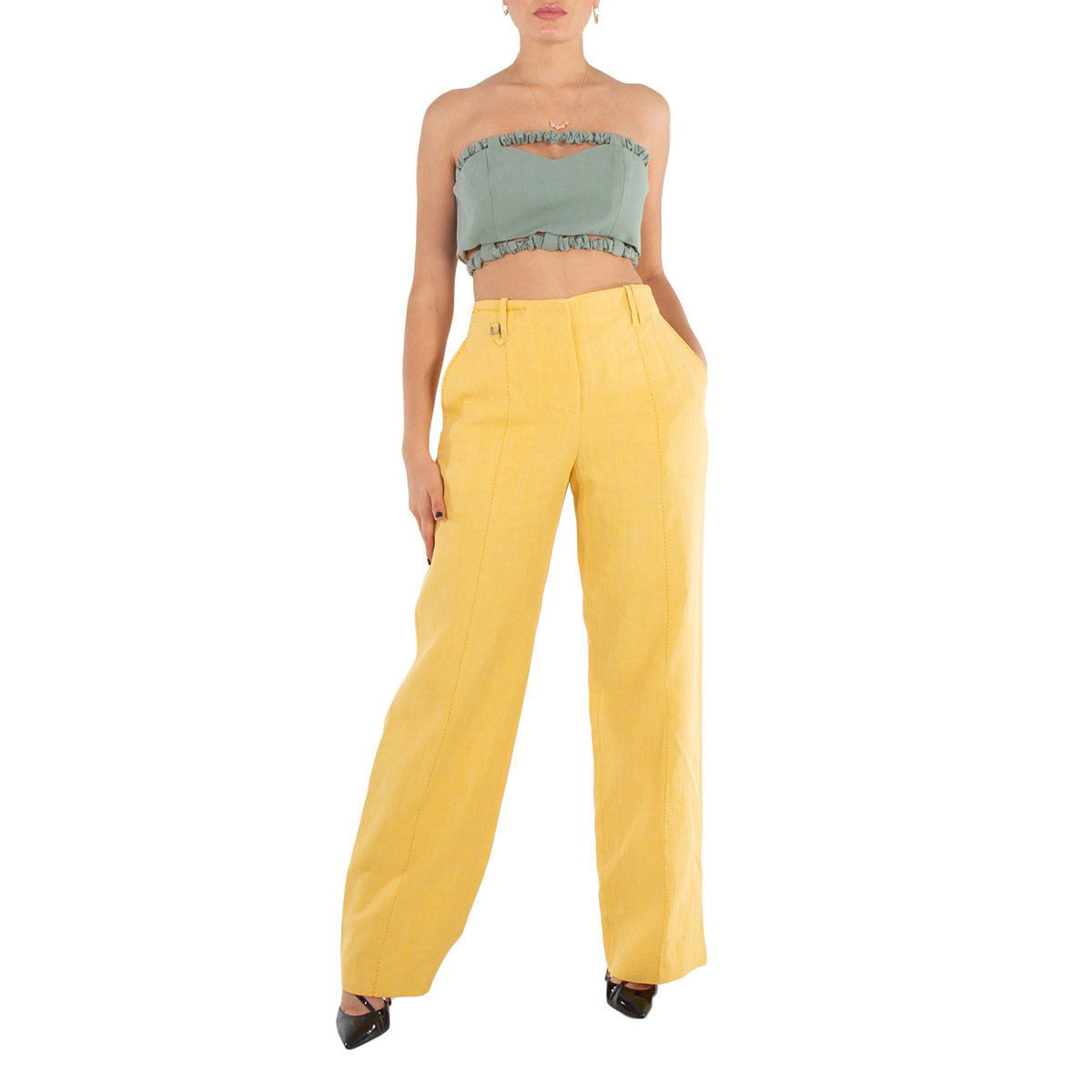 Yellow jacquard trousers