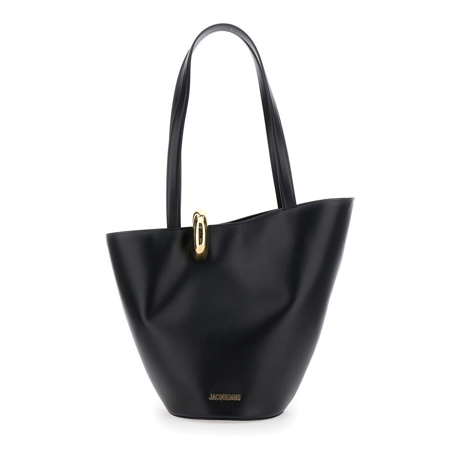 Jacquemus Le Bambola Moyen Black Shoulder Bag With Front Metal Ring Closure And Embossed Logo Lettering On The In Black