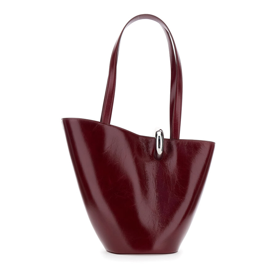 Jacquemus Le Bambola Moyen Bordeaux Shoulder Bag With Front Metal Ring Closure And Embossed Logo Let In Red