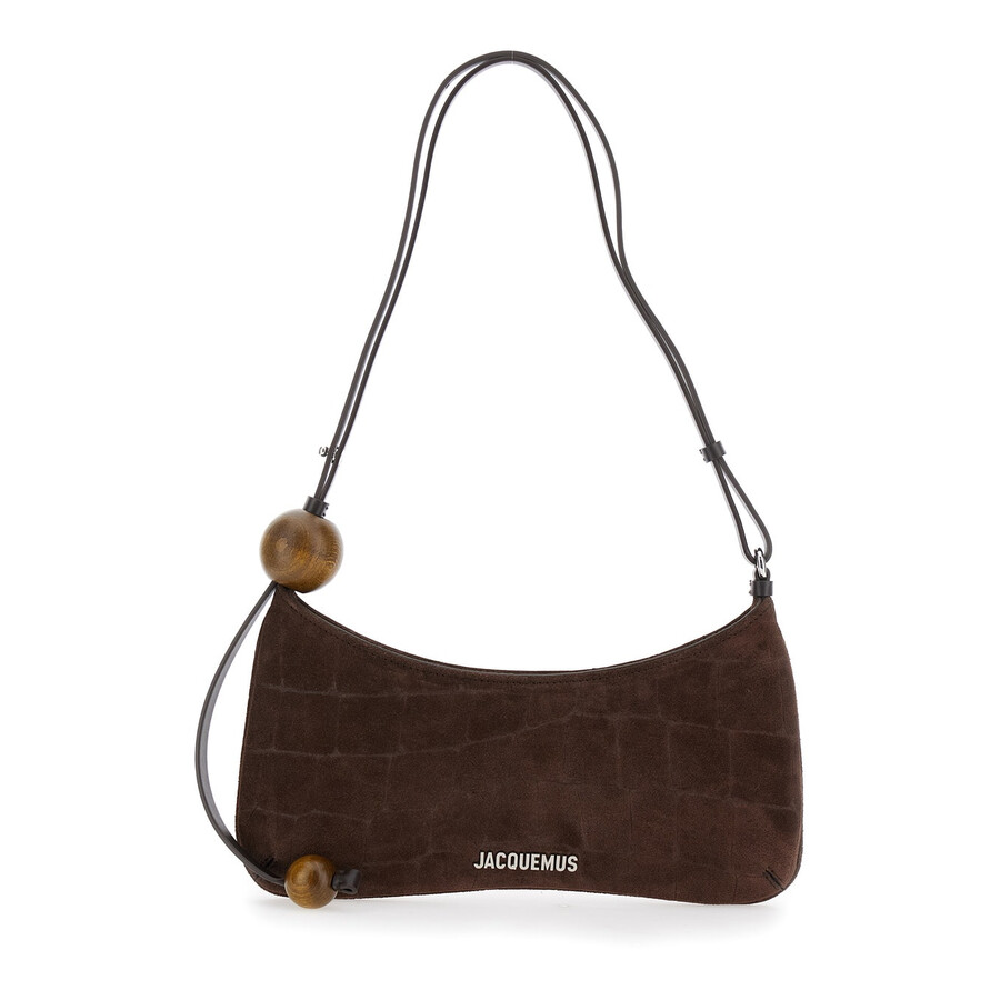 Jacquemus Le Bisou Perle Brown Shoulder Bag With Logo Detail In Suede In Brown