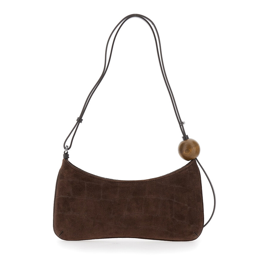 Jacquemus Le Bisou Perle Brown Shoulder Bag With Logo Detail In Suede In Brown