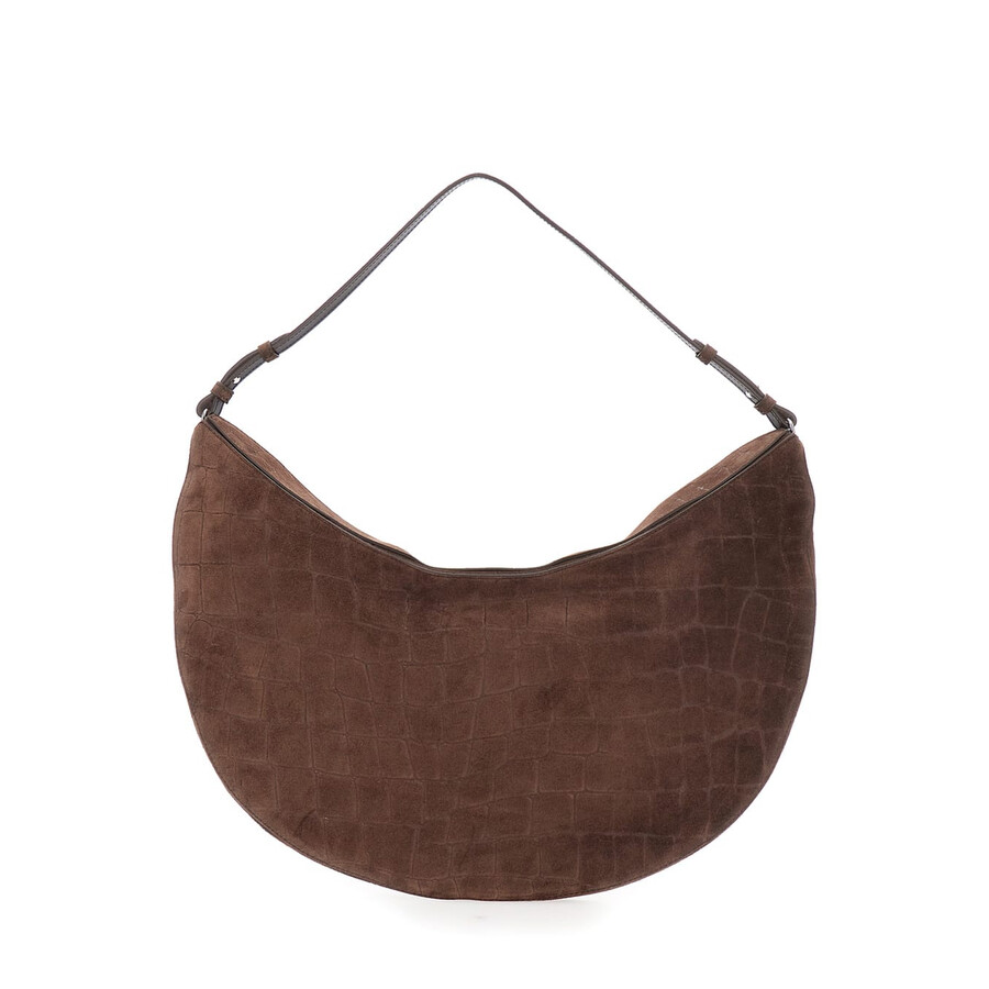 Jacquemus Le Calisso Rond Large Brown Shoulder Bag With Adjustable Strap And Embossed Crodocile Effect In Leat In Brown