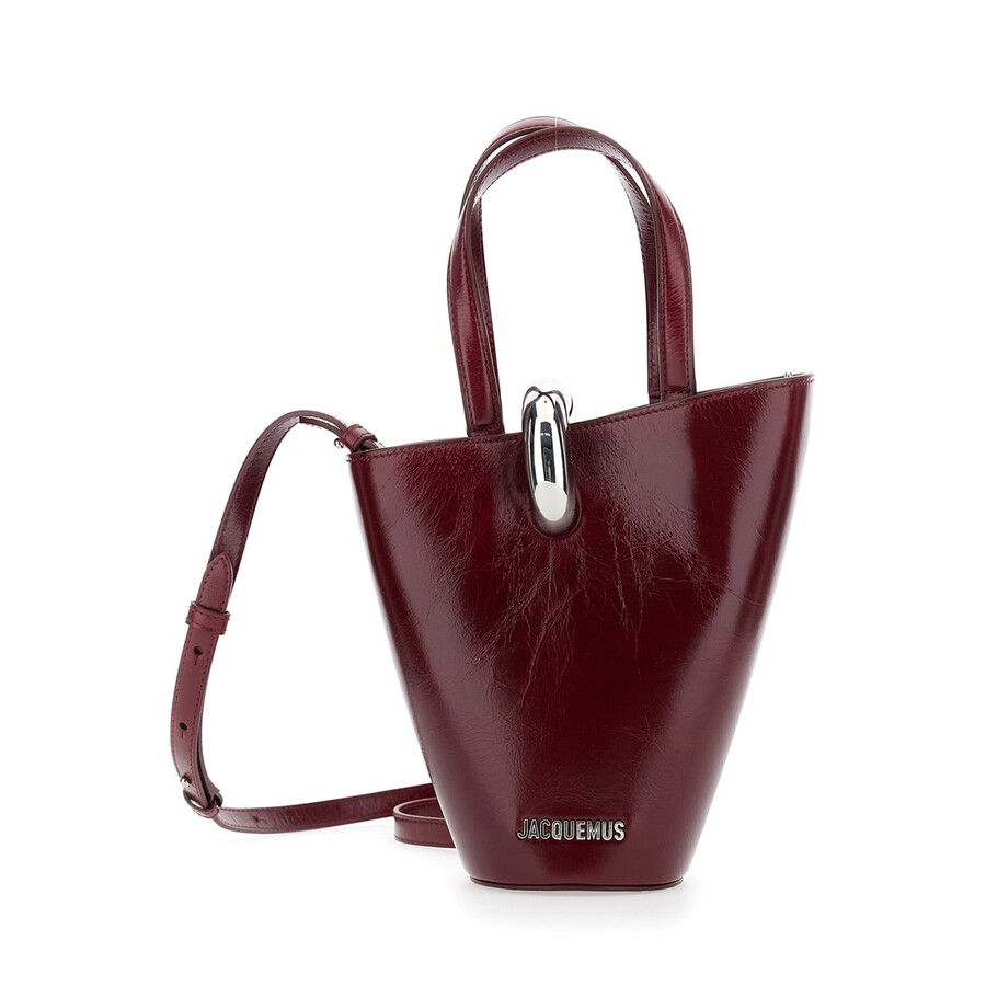 Jacquemus Le Petit Bambola Bordeaux Handbag With Ring Hardware Detail And Logo Lettering In Leather In Red