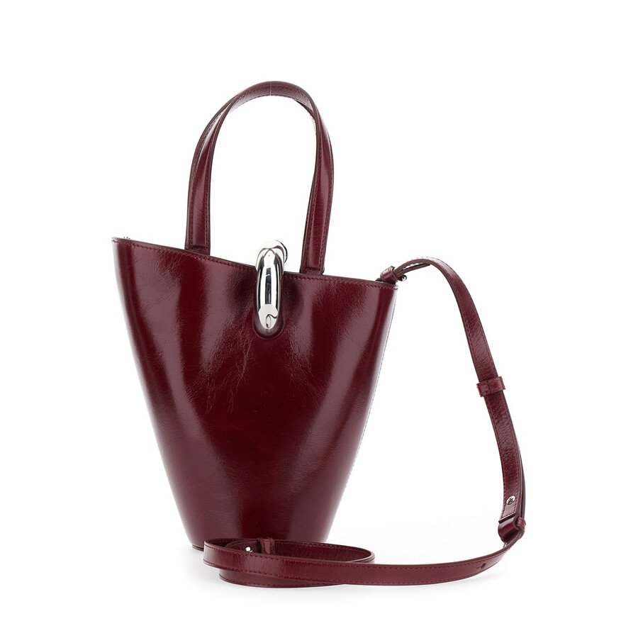 Jacquemus Le Petit Bambola Bordeaux Handbag With Ring Hardware Detail And Logo Lettering In Leather In Red