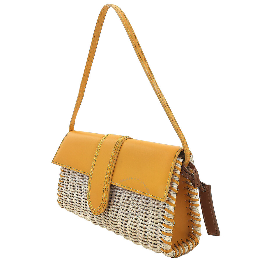 Shop Jacquemus Yellow Le Bambino Long Woven Shoulder Bag