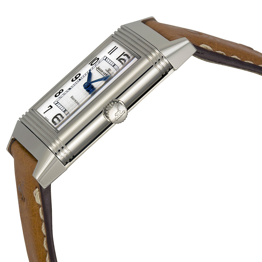 Jaeger LeCoultre Reverso Silver Dial Brown Ostrich Leather Strap Unisex