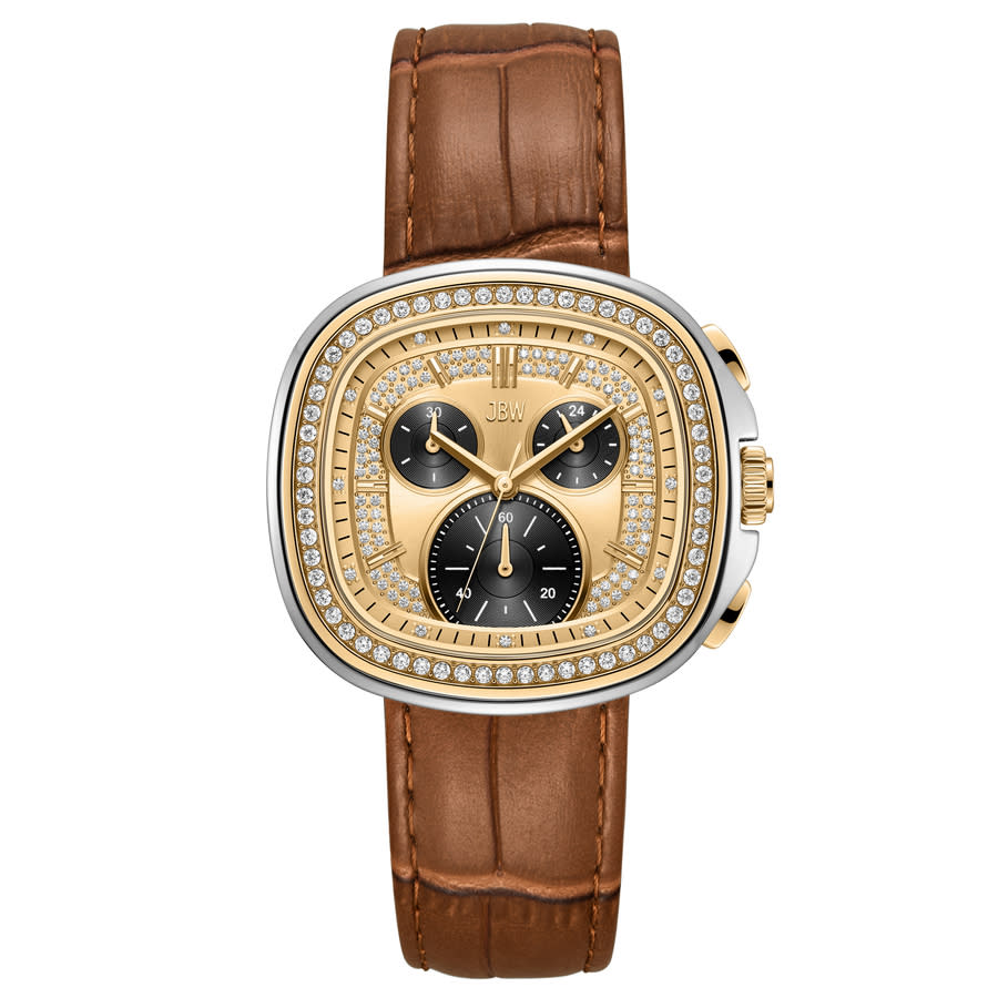 JBW Coast Leather Chronograph GMT Quartz Diamond Gold Dial Men's