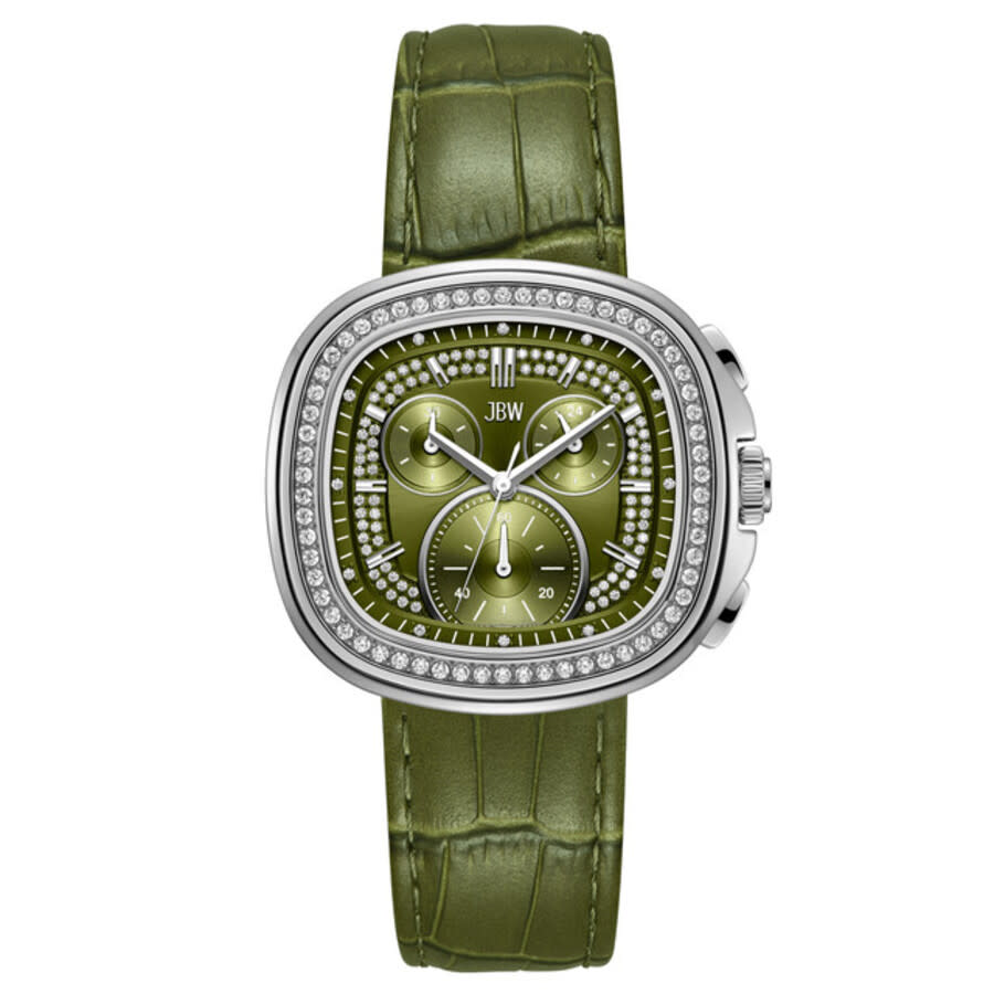 JBW Coast Leather Chronograph GMT Quartz Diamond Green Dial Men's