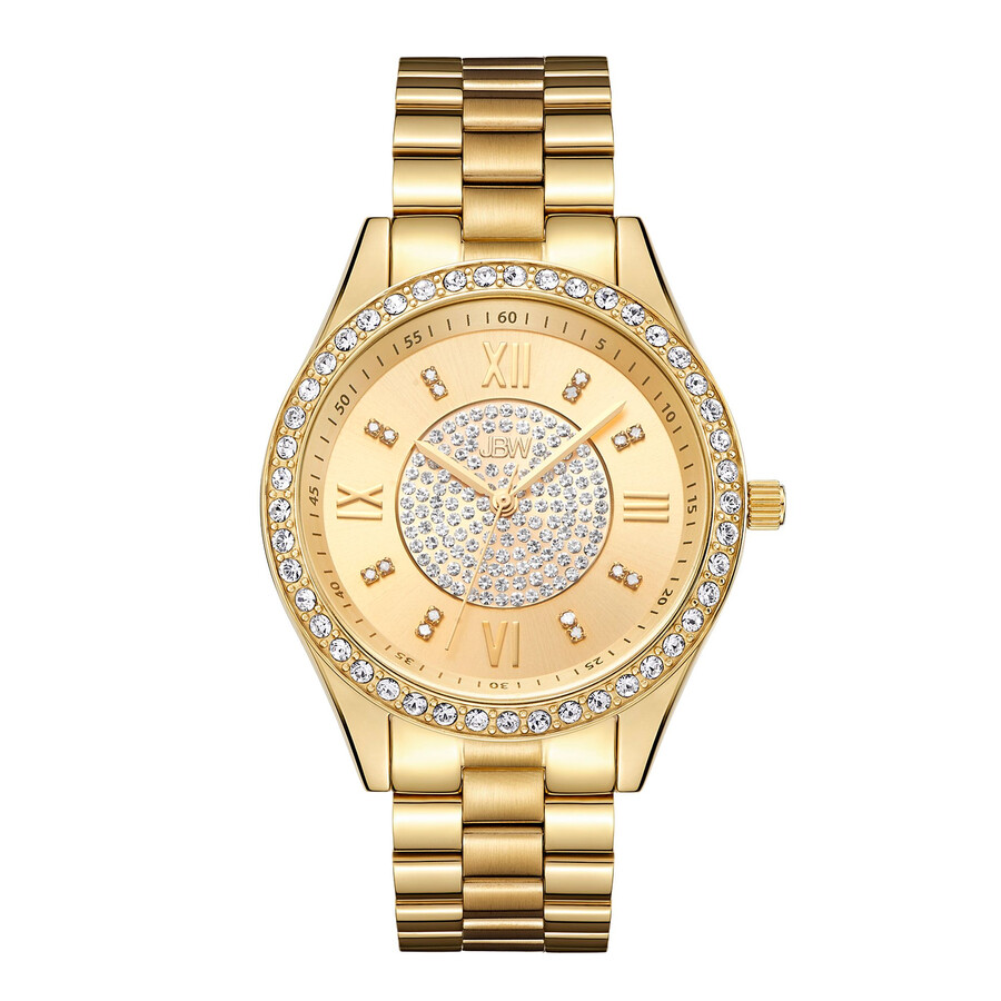 Jbw Women's Mondrian Diamond (1/6 Ct.t.w.) 18k Gold Plated Stainless Steel Watch 37mm In Gold / Gold Tone