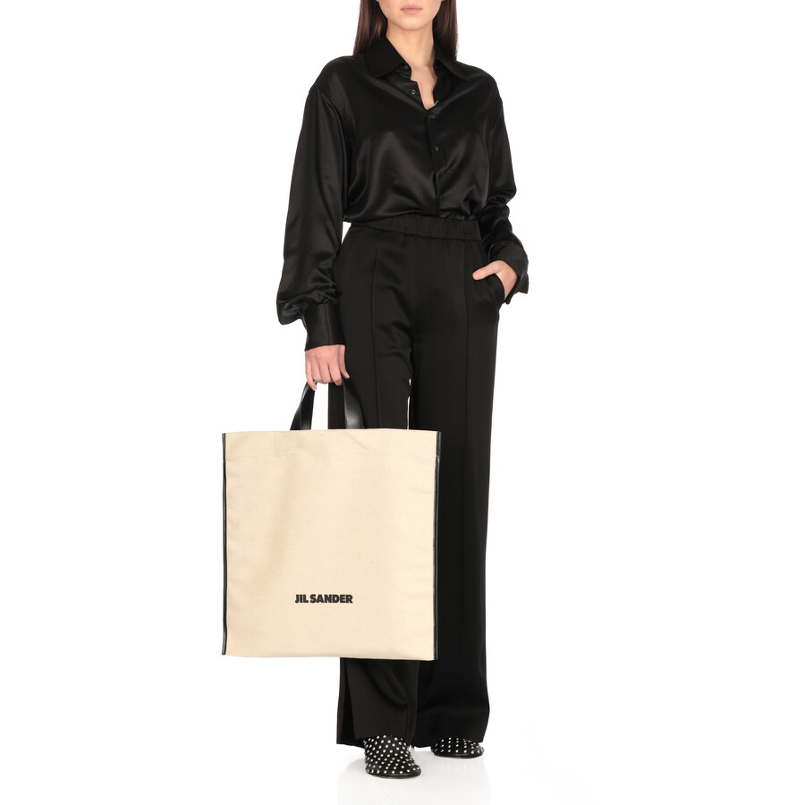 Jil Sander Border Book Tote Square Shopping Bag In White
