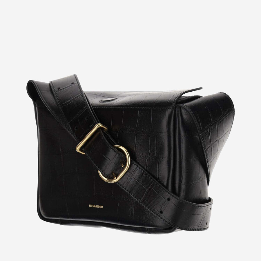 Jil Sander Structured Shoulder Bag With Embossed Crocodile Pattern In Black