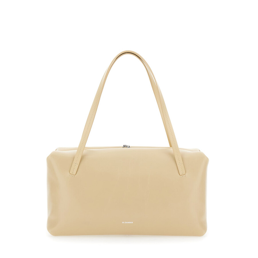 Jil Sander Goji Pillow Beige Shoulder Bag With Clasp Closure And Logo Lettering On The Front In Leat In Sand