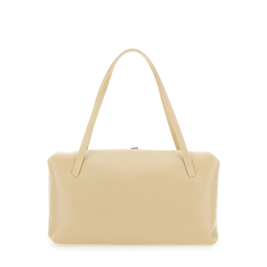 Jil Sander Goji Pillow Beige Shoulder Bag With Clasp Closure And Logo Lettering On The Front In Leat In Sand