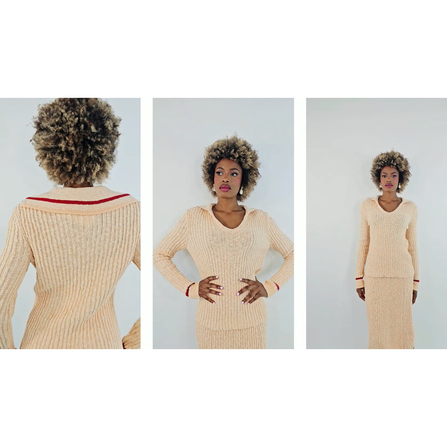 Jil Sander Ladies Ribbed-Knit V-Neck Sweater, Brand Size 34 (US