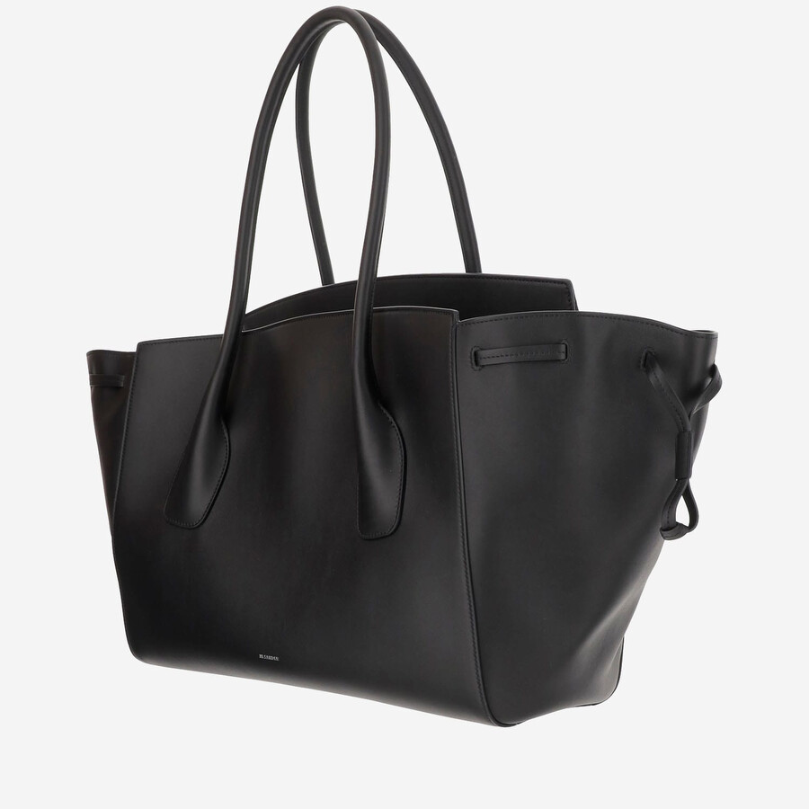 Jil Sander Structured Leather Handbag With Drawstring Detail In Black