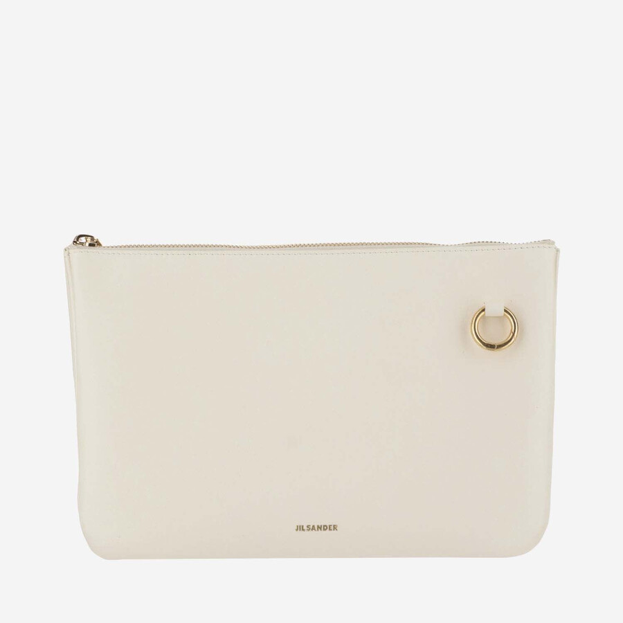 Jil Sander Leather Shoulder Bag With Logo In White